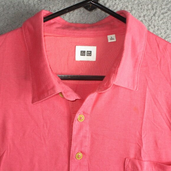 UNIQLO MEN'S POLO SHIRT PINK LARGE COTTON USED - Picture 1 of 3